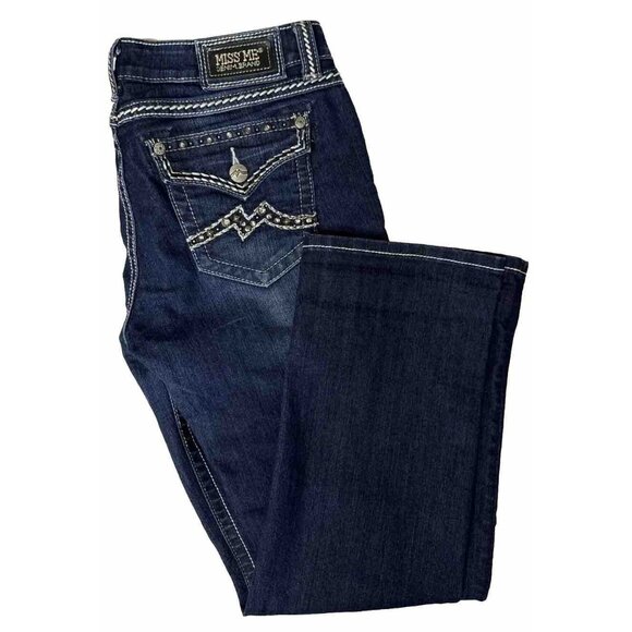 Miss Me Easy Capri Women 31x30 Blue Denim Jeans Jewelled Stretch - Picture 1 of 8